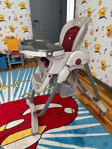 Yemək masaları, oturacaqları: Uşaq yemək stulu – qrey rəngli korpus, qırmızı yumşaq oturacaq — 2