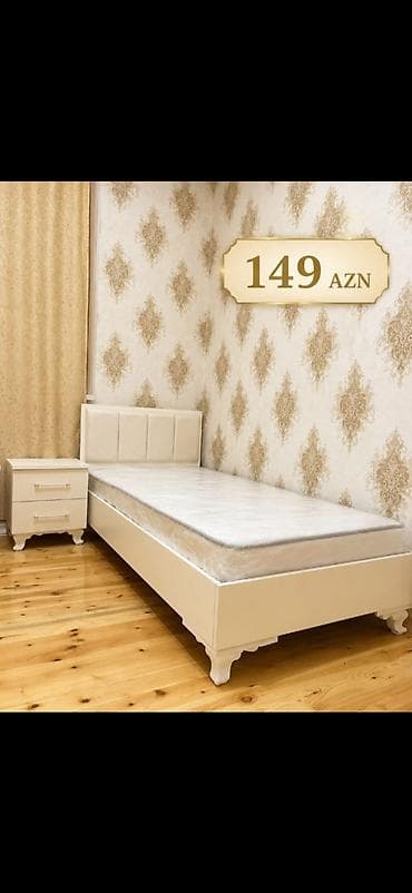 klass mebel: Tək nəfərlik çarpayı dəsti - Rəng: krem/ivori tonları - Dəst: çarpayı — 1