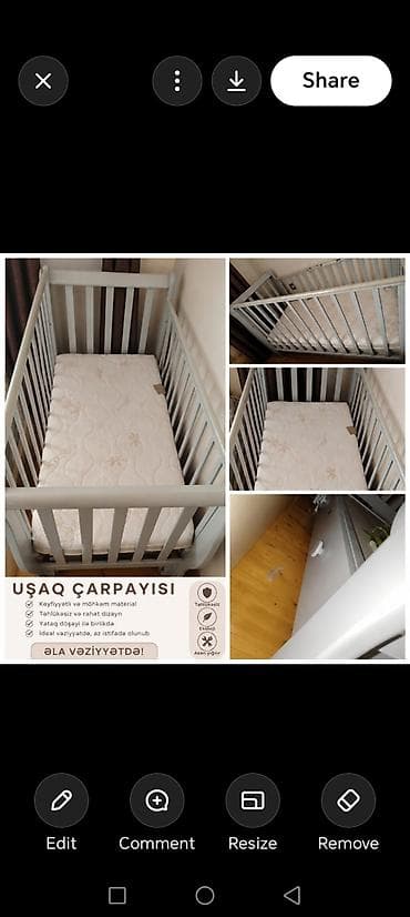 dosək: Uşaq çarpayısı – şaquli barmaqlı, açılıb‑bağlanan yan tərəfli model — 1