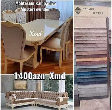 bortik desti: Klassik üslublu mebel dəsti - Yemək masası və 6 ədəd kürsü: Bej — 1