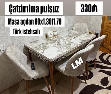 Mətbəx üçün, Yeni, Açılan, Dördbucaq masa, 4 stul