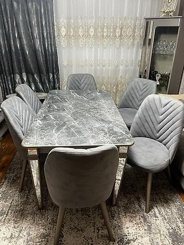 restoran stulları: Qonaq otağı üçün, İşlənmiş, Açılan, Dördbucaq masa, 6 stul — 1