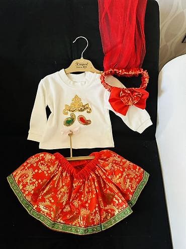 Uşaq geyimi və ayaqqabıları: Milli üslubda qız uşağı üçün 3 hissəli dəst Tərkibi: - Uzunqollu ağ — 3