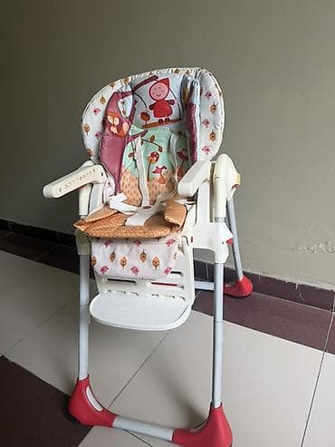 Uşaq yemək kreslosu – rəngli naxışlı, qırmızı-ağ detallı model.Chicco — 7