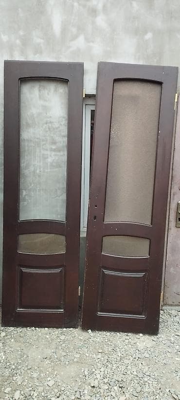 demir qapi satiram: Şüşəli taxta qapı dəsti - Material: massiv taxta fistik (tünd qəhvəyi — 2