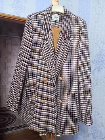 ag salvar: Qadınlar üçün klassik naxışlı bleizer - Rəng və naxış: qəhvəyi–ağ–göy — 1