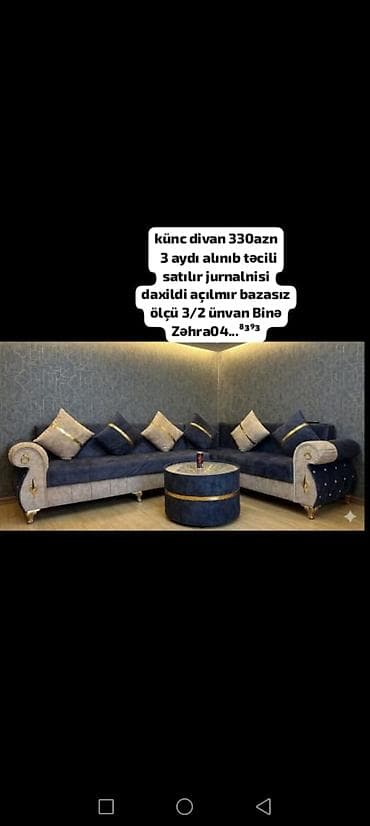 Künc divan 330₼ 3 aydı alınıb təcili satılır jurnalnisi daxildi