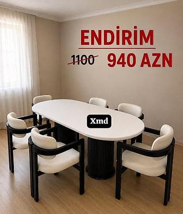 Oval masa və 6 ədəd kreslo dəsti - Oval formalı, geniş üst hissəli