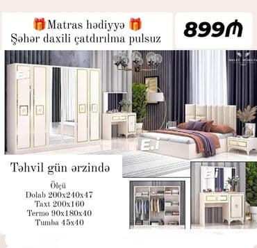taxt çarpayı: Yataq otağı dəsti Komplektə daxildir: - Dolab: 200×240×47 sm — 1