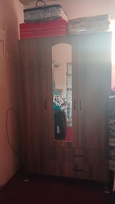 Güzgülü paltar şkafı - Material: ağac teksturalı laminat - Rəng: tünd — 1