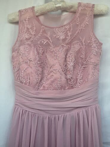 Məhsul: Zərif pudra-çəhrayı gecə/ziyafət donu - Üst hissə: şəffaf tül