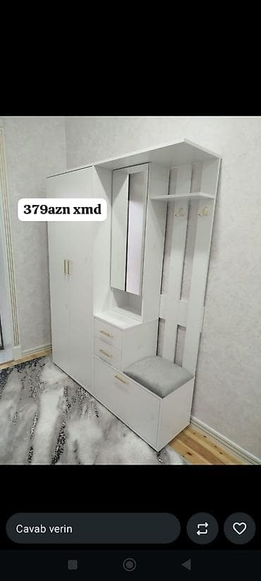 Dəhliz üçün çoxfunksiyalı gardırob-komod dəsti - Rəng: ağ - Tərkib