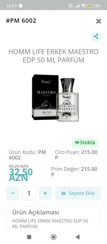 HOMM LIFE Erkek Maestro EDP 50 ml parfüm - Məhsul kodu: PM 6002 -
