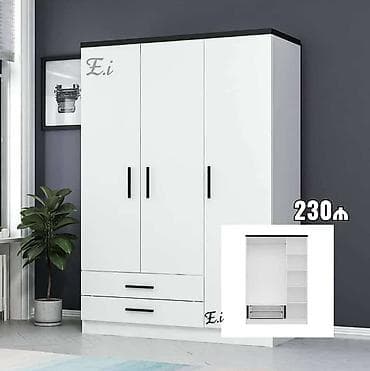 Yeni, 3 qapılı, Siyirməli, Ağ, Digər material, Açılan, Düz dolab