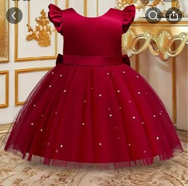 ucuz donlar: Qız uşaqları üçün qırmızı ziyafət/şənlik geyimi - Model: A-line, uzun — 2