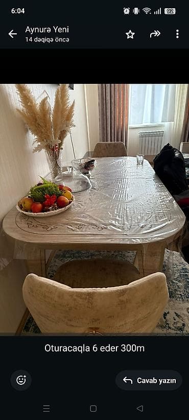 sederek stol stul: Qonaq otağı üçün, İşlənmiş, Açılmayan, Oval masa, 6 stul — 2