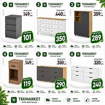 taxta komod: TEKMARKET – eviniz üçün hər şey 1) 3 çekmeceli tünd boz komod - — 1