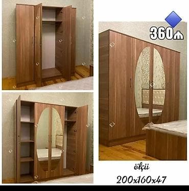 taxta ref: Yataq otağı üçün 3 qapılı paltar şkafı - Material: ağac teksturalı — 1