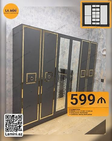 6 qapı, Güzgülü, Digər rəng, Açılan, Düz dolab — 1