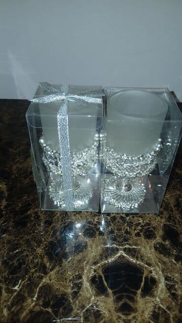 Zərif bəzəkli şamqabı dəsti - 2 ədəd dekorativ şamqabı - Şüşə mat