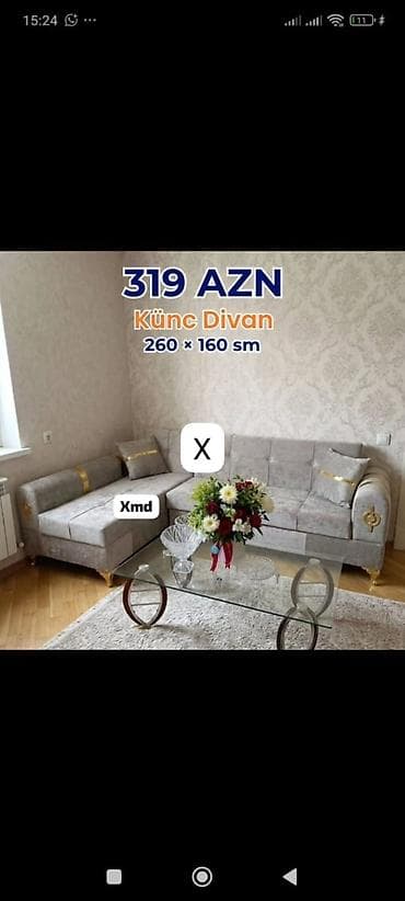 Künc divan – 260 × 160 sm. Rəng: açıq boz. Klassik naxışlı divar lalafo.az -da Künc divan – 260 × 160 sm. Rəng: açıq boz. Klassik naxışlı divar