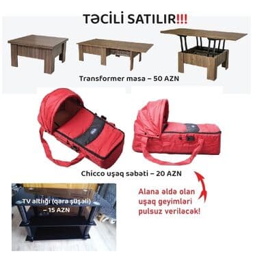 taxta maşınlar: - Transformer masa – 50 AZN • Açılıb-bağlanan mexanizmli • Aşağı — 1