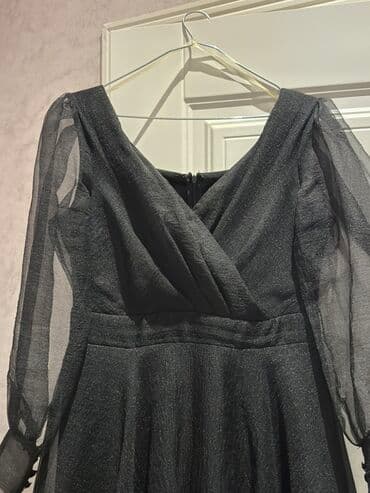 sifon koynekler: Qara şifon ziyafət donu - Rəng: dərin qara, yüngül parıltılı faktura — 2