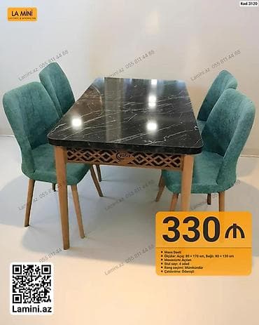 oturaca: Masa dəsti – La Mini (Kod: 3120) - Üstü: qara mərmər naxışlı masa - — 1