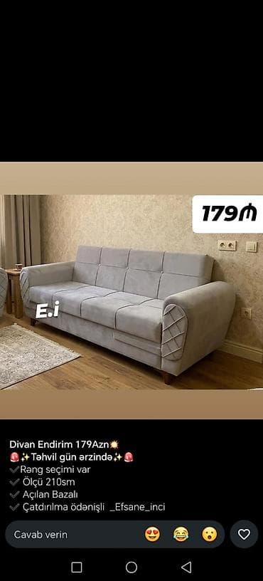 Divanlar: Divan – 179 AZN - Ölçü: 210 sm - Açılan, bazalı model (yataq — 3