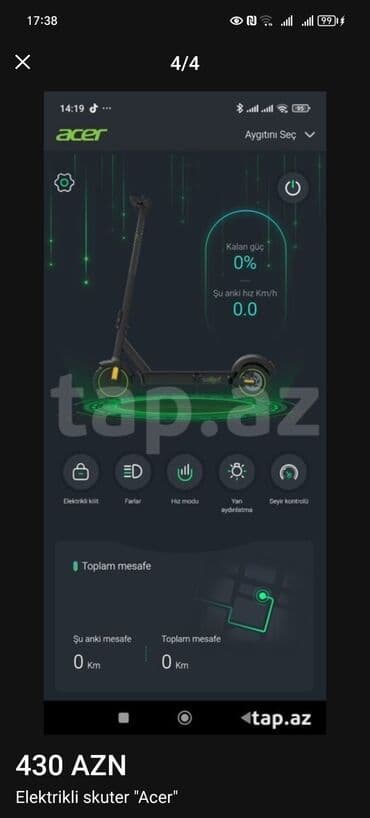 skuter almaq: Acer elektrikli skuter - Rəng: qara, yaşıl detallarla - Təkərlər: iri — 3