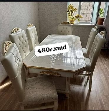 Mətbəx üçün, Açılmayan, Dördbucaq masa, 6 stul