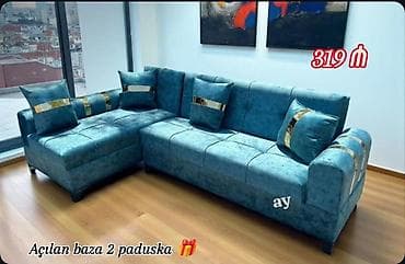 mebel satmaq: Künc divan dəsti – açılan baza, 2 ədəd paduşka ilə - Model: L‑şəkilli — 2
