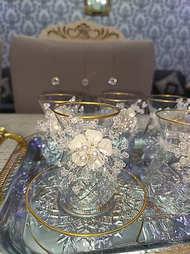 xar tut agaci satilir: Çay dəsti, rəng - Qızılı, Şüşə, 6 nəfərlik — 2