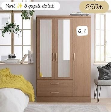 Yeni 3 qapılı dolab - Material: ağac teksturalı laminat - Rəng: açıq