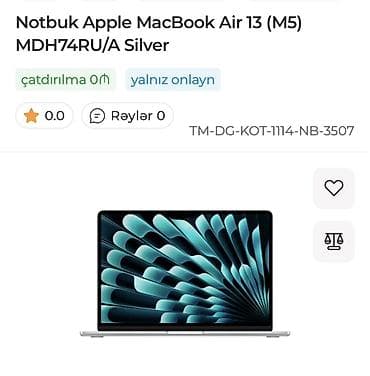 Apple MacBook Air 13 (M5) MDH74RU/A – Silver Əsas xüsusiyyətlər: -