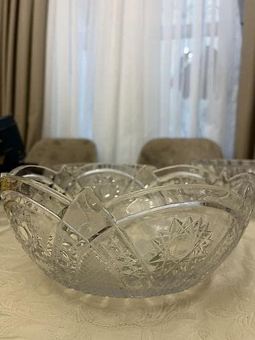 xrustal stəkan ölçüsü: Şüşə salat/qəlyanaltı qabı – kəsim naxışlı - Material: qalın, şəffaf — 5