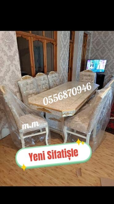 ders masaları: Qonaq otağı üçün, Yeni, Açılmayan, Dördbucaq masa, 6 stul — 14