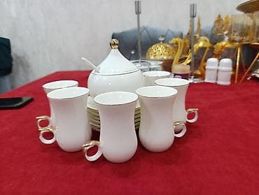 Çay dəsti, rəng - Ağ, Keramika, 6 nəfərlik, Azərbaycan
