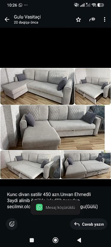 Kunc divan satilir 450 azn.Unvan Ehmedli 3aydi alinib örtükle