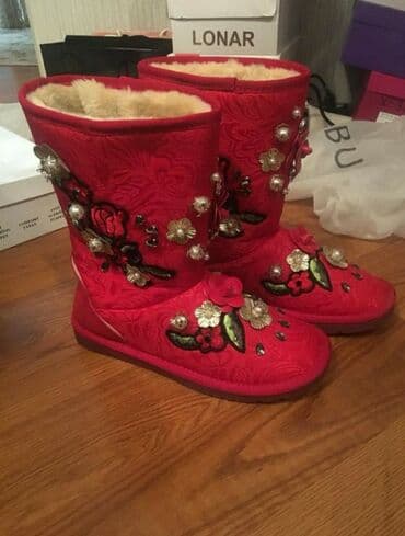 Угги: Ботфорты, Balenciaga, Размер: 39, цвет - Красный, Б/у — 4