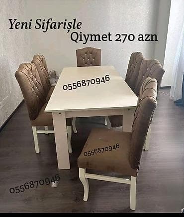 Qonaq otağı üçün, Yeni, Açılmayan, Kvadrat masa, 6 stul