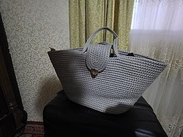 boyuk cantalar: Toxunma böyük çanta – boz rəng - Material: qalın toxunma ipi — 2