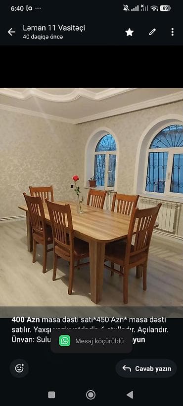 Masa dəsti satılır*400 Azn* masa dəsti satılır. Yaxşı vəziyyətdədir