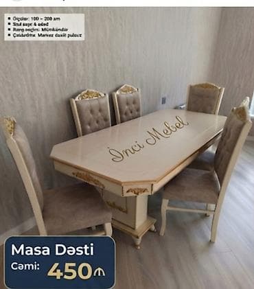 Qonaq otağı üçün, Yeni, Açılan, Dördbucaq masa, 4 stul — 1