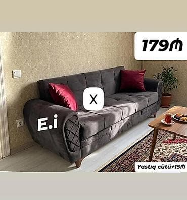 stullar ev ucun: 3 nəfərlik yumşaq divan - Rəng: tünd boz (antrasit), kontrast üçün — 1