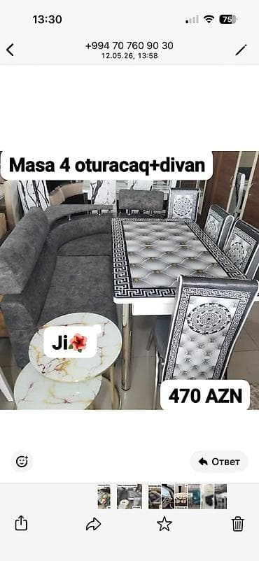 antik stullar: Mətbəx üçün dəst: masa + 4 ədəd oturacaq + künc divan - Masa — 1