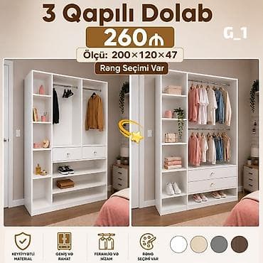 3 Qapılı Dolab – G_1 Ölçü: 200 × 120 × 47 sm Qiymət: 260₼ Rəng