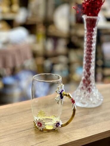 demir qab: Fincanlar, rəng - Qızılı, Şüşə, 1 əd, 250 ml, Türkiyə — 1