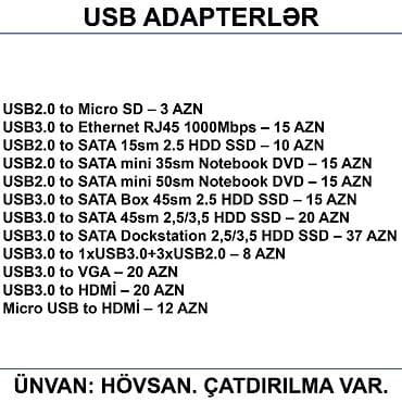 Masaüstü kompüterlər və komponentlər: Adapterlər/Konverterlər (Çeviricilər) 📍Ünvan: Bakı şəh, Suraxanı ray — 5
