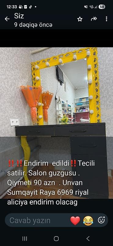 ucuz stollar: Salon güzgüsü – işıqlı vizaj güzgüsü və stol - Rəng: sarı ornamentli — 1